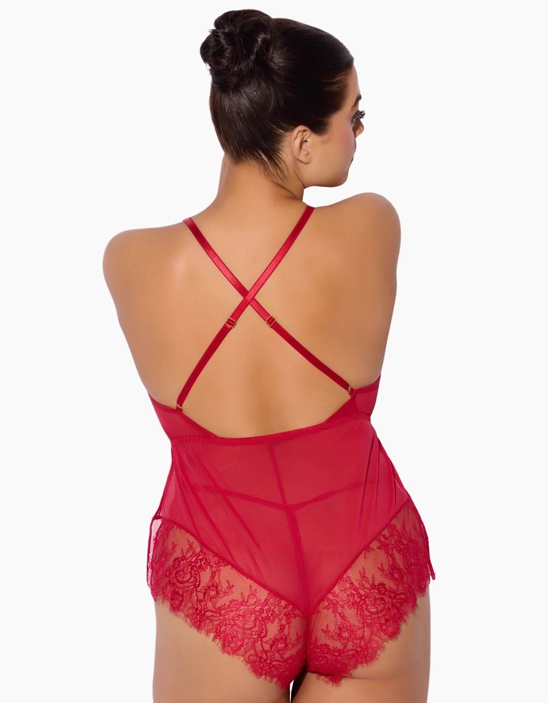 Hd00204a House Of Desire Mila Mesh & Eyelash Lace High Slit Romper Teddy