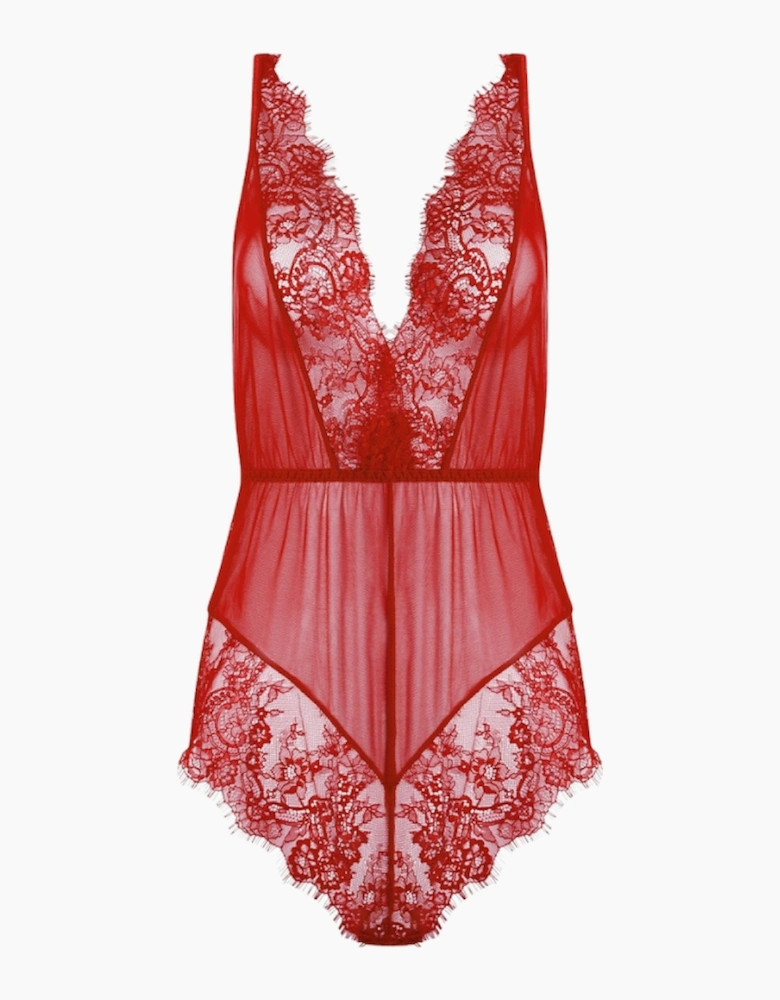 Hd00204a House Of Desire Mila Mesh & Eyelash Lace High Slit Romper Teddy