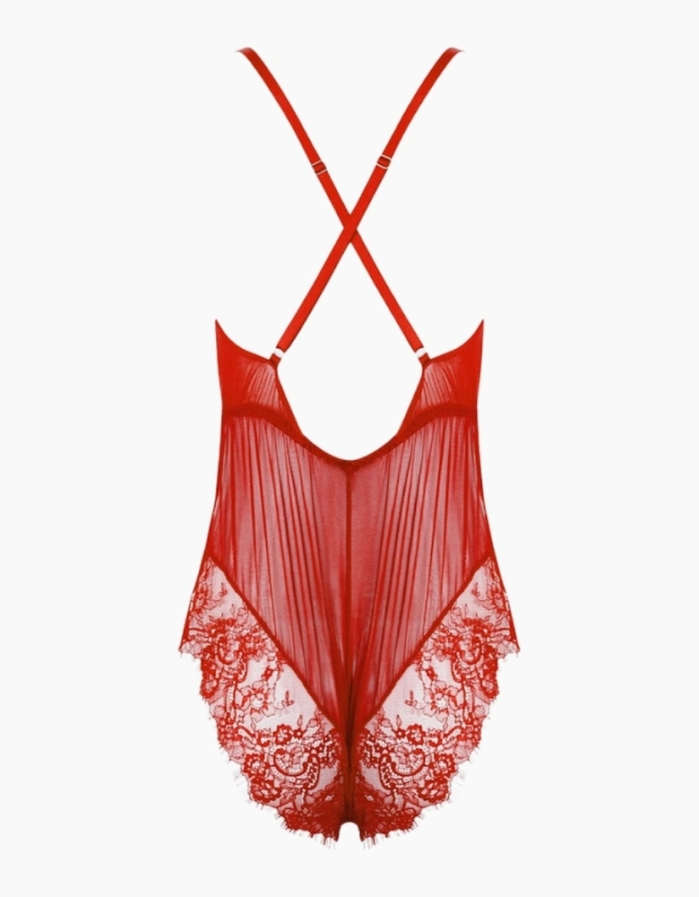 Hd00204a House Of Desire Mila Mesh & Eyelash Lace High Slit Romper Teddy