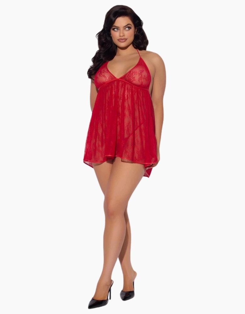 Hd02805b House Of Desire Kiki Lace & Faux Leather Drop Off Babydoll Set