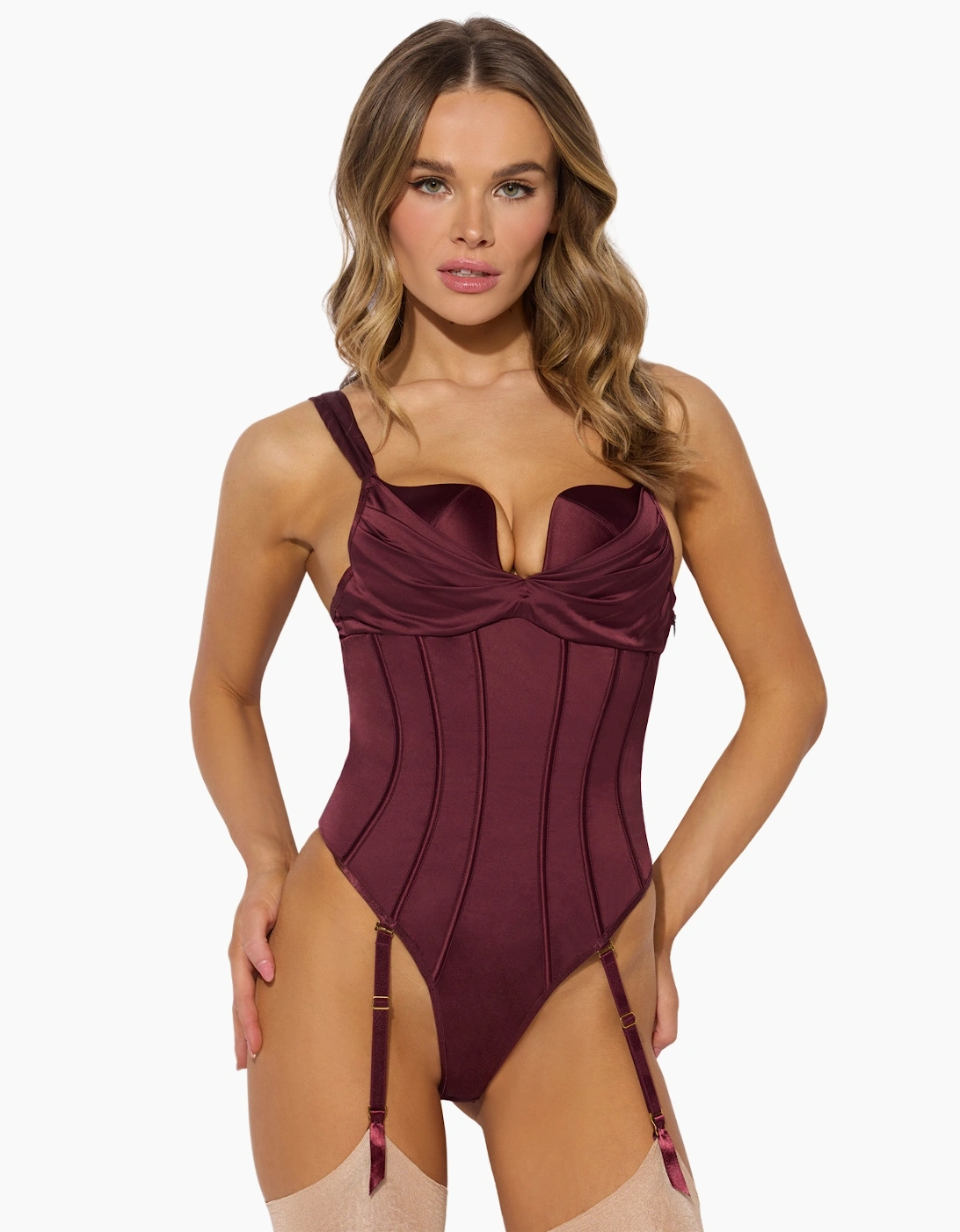 Hd05604a House Of Desire Brigeta Satin Draped Push Up Teddy