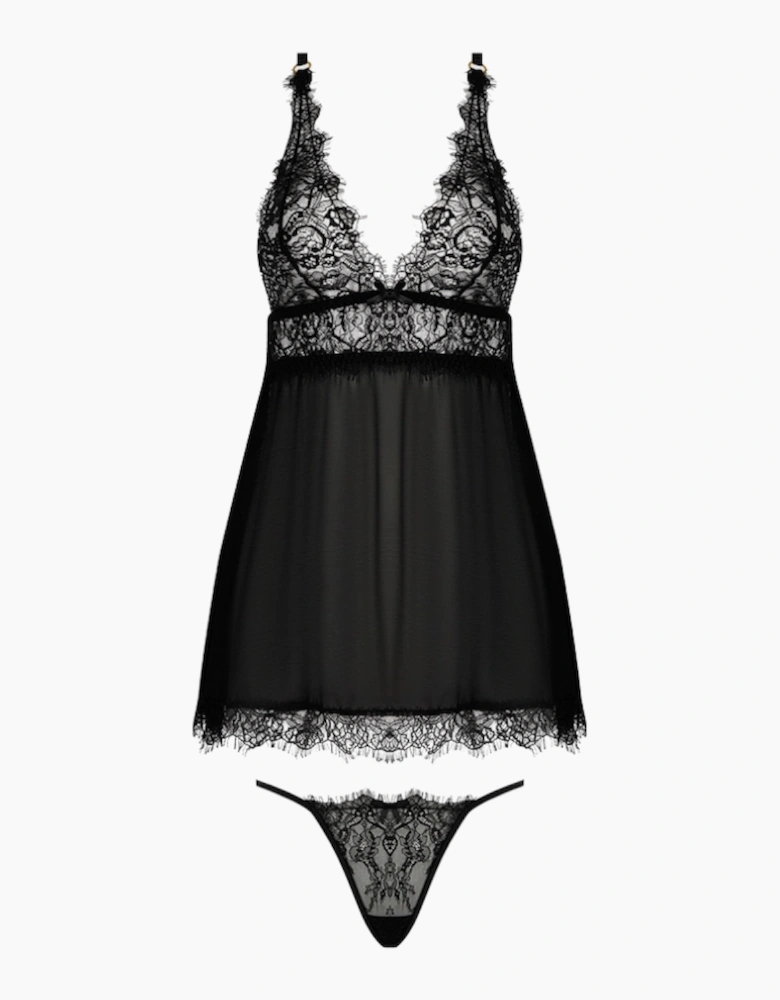 Hd00205a House Of Desire Mila Eyelash Lace & Mesh Babydoll & Thong Set
