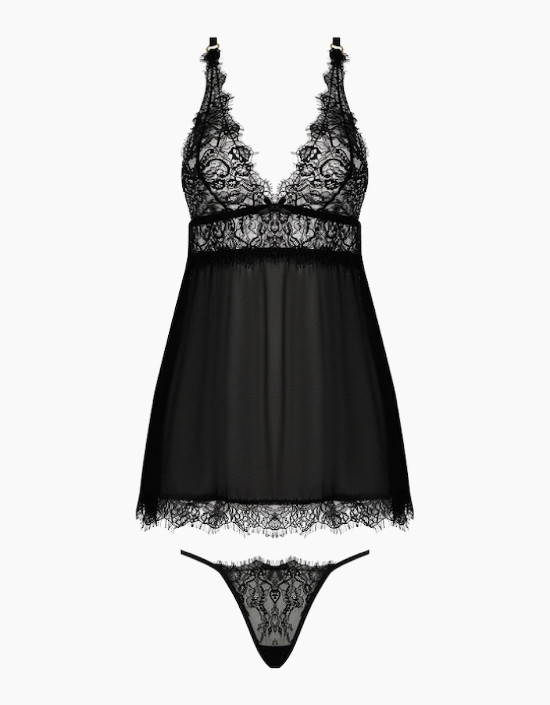 Hd00205a House Of Desire Mila Eyelash Lace & Mesh Babydoll & Thong Set