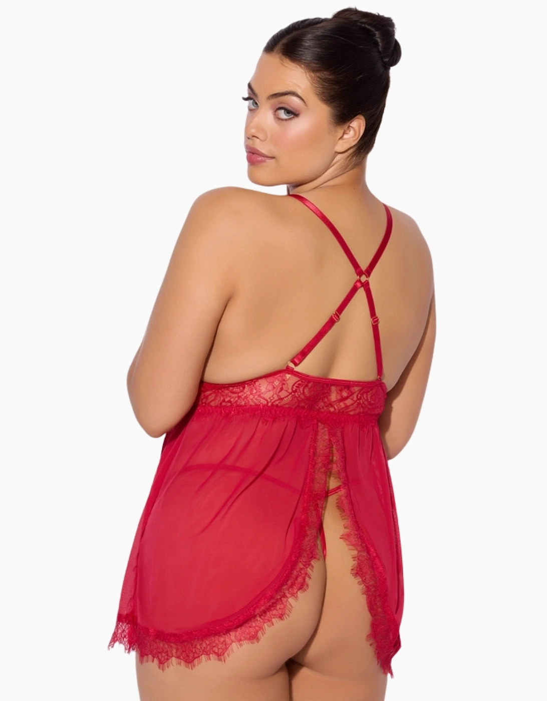 Hd00205a House Of Desire Mila Eyelash Lace & Mesh Babydoll & Thong Set