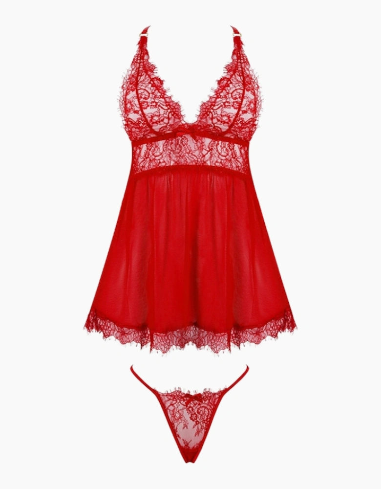 Hd00205a House Of Desire Mila Eyelash Lace & Mesh Babydoll & Thong Set
