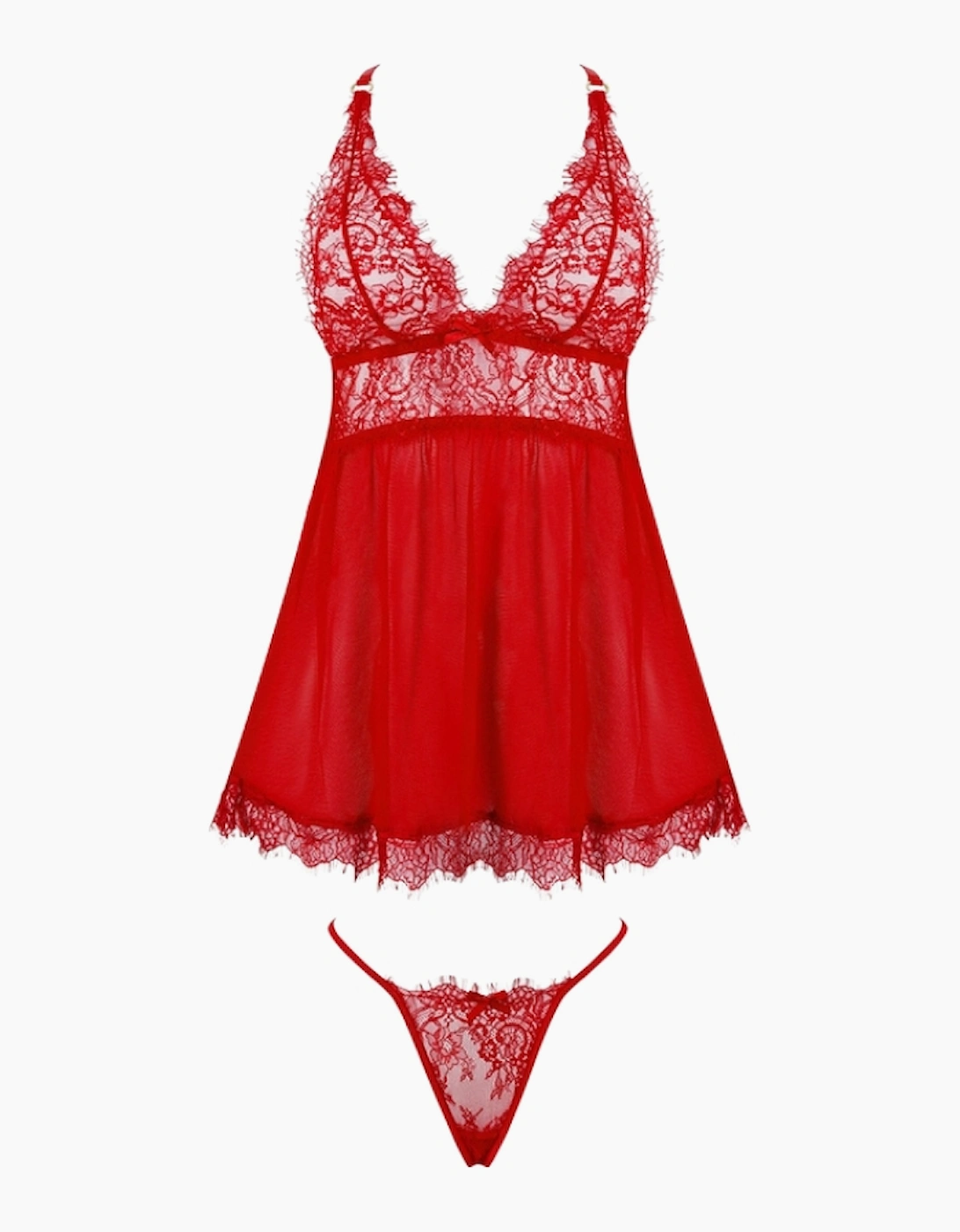Hd00205a House Of Desire Mila Eyelash Lace & Mesh Babydoll & Thong Set