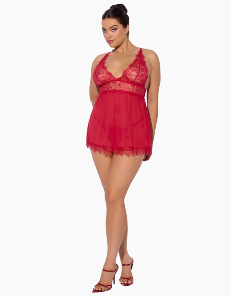 Hd00205a House Of Desire Mila Eyelash Lace & Mesh Babydoll & Thong Set