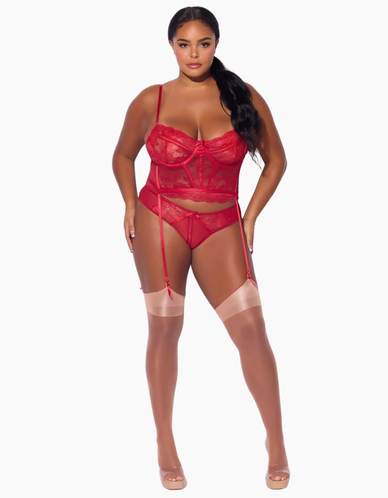 Hd00103a House Of Desire Harlow Lace & Mesh Bustier & Backless Hipster Set