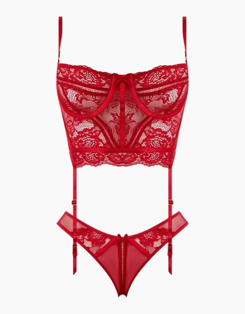 Hd00103a House Of Desire Harlow Lace & Mesh Bustier & Backless Hipster Set