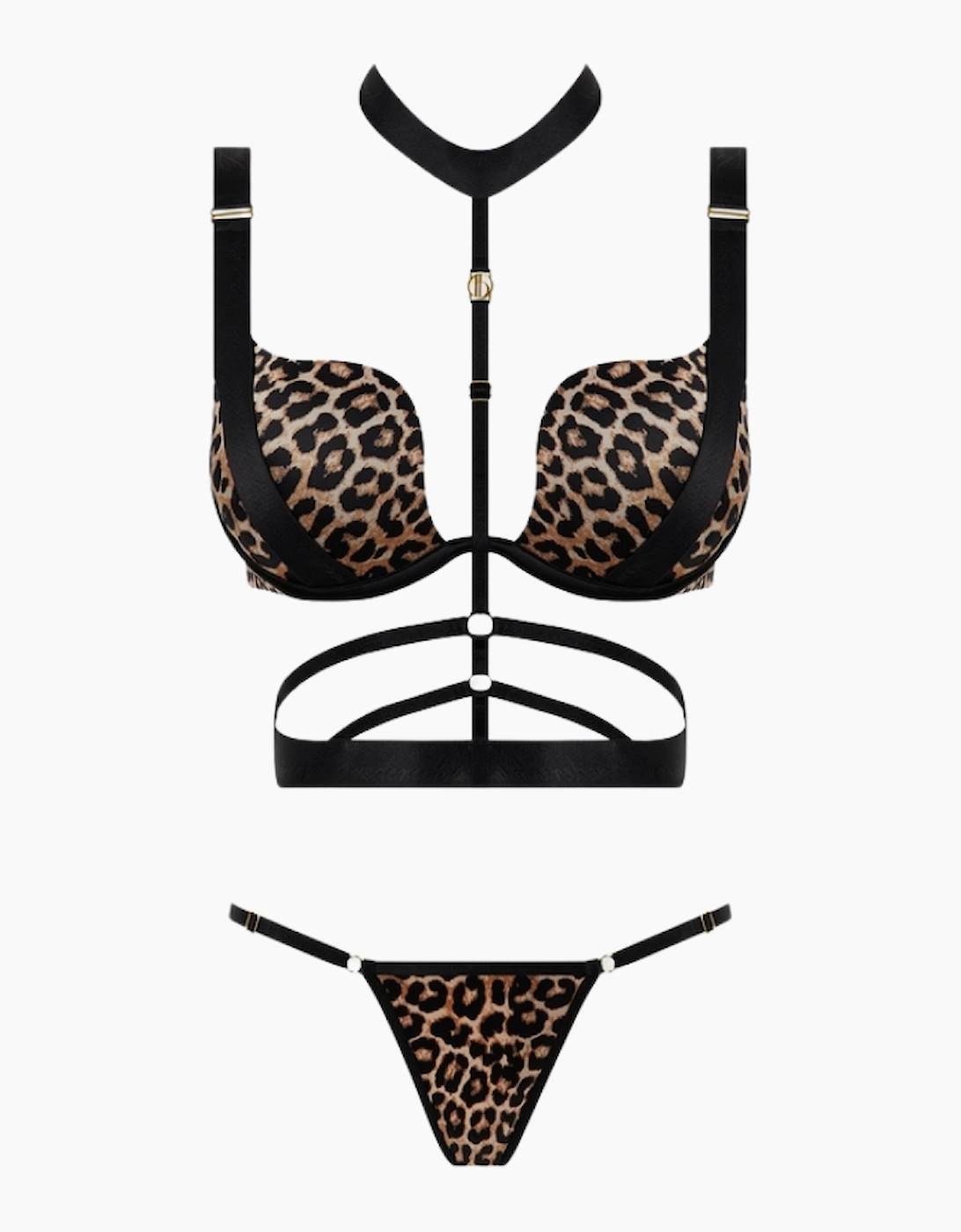 Hd01701d House Of Desire Devon Strappy Push Up Bra, Harness & Thong Set