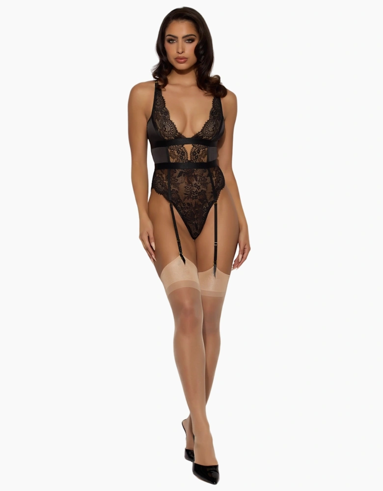 Hd00404a House Of Desire Helena Lace & Satin Wireless & Open Back Teddy