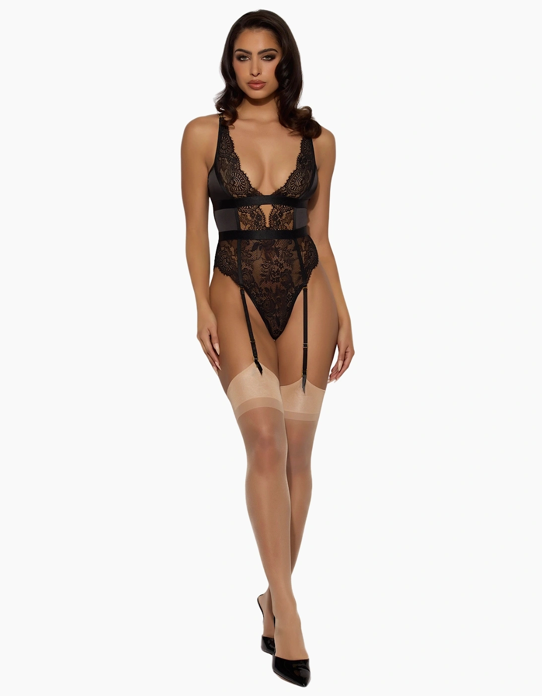 Hd00404a House Of Desire Helena Lace & Satin Wireless & Open Back Teddy