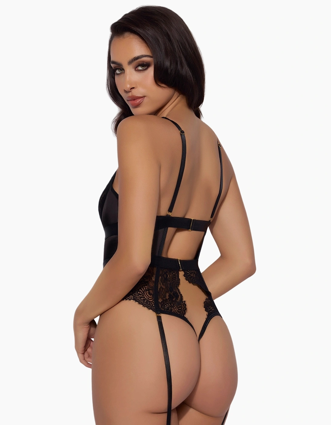 Hd00404a House Of Desire Helena Lace & Satin Wireless & Open Back Teddy