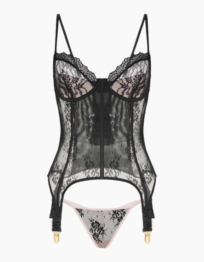 Hd01903a House Of Desire Jocelyn Lace & Satin Underwire Corset & Thong Set