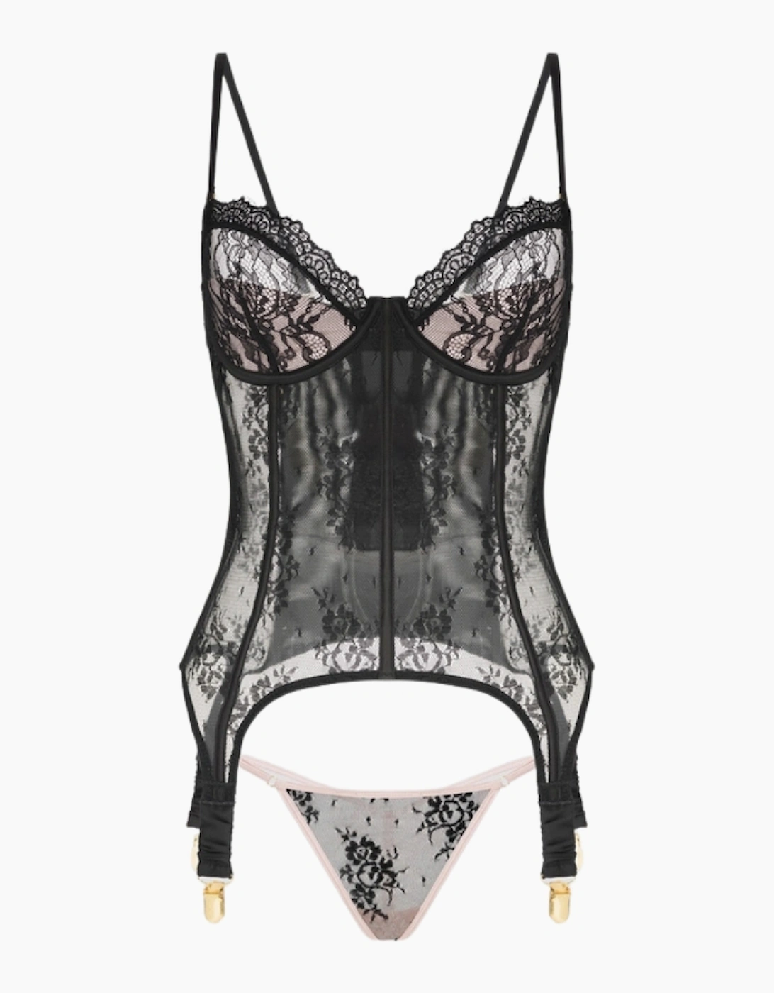 Hd01903a House Of Desire Jocelyn Lace & Satin Underwire Corset & Thong Set