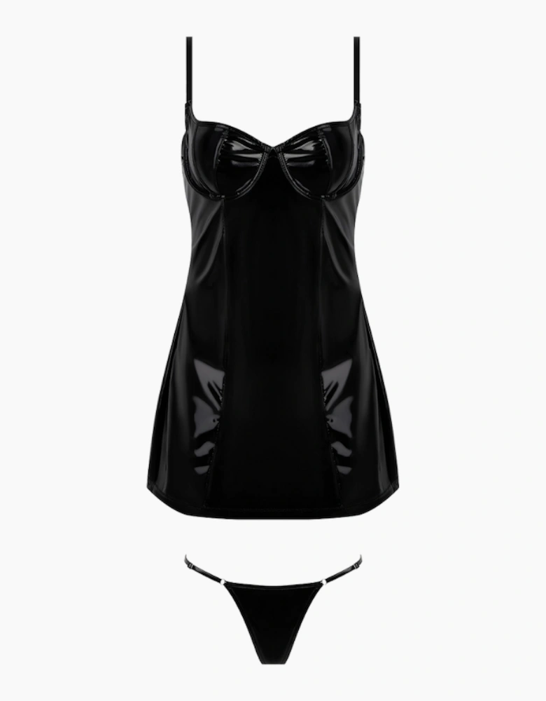 Hd04606a House Of Desire Trinity Patent Chemise & Thong Set