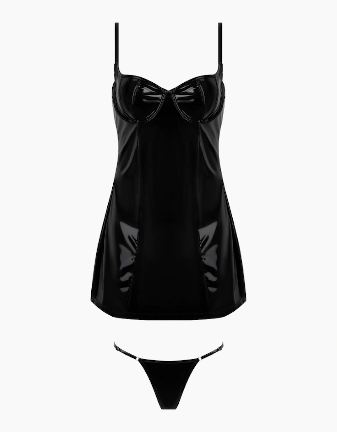 Hd04606a House Of Desire Trinity Patent Chemise & Thong Set