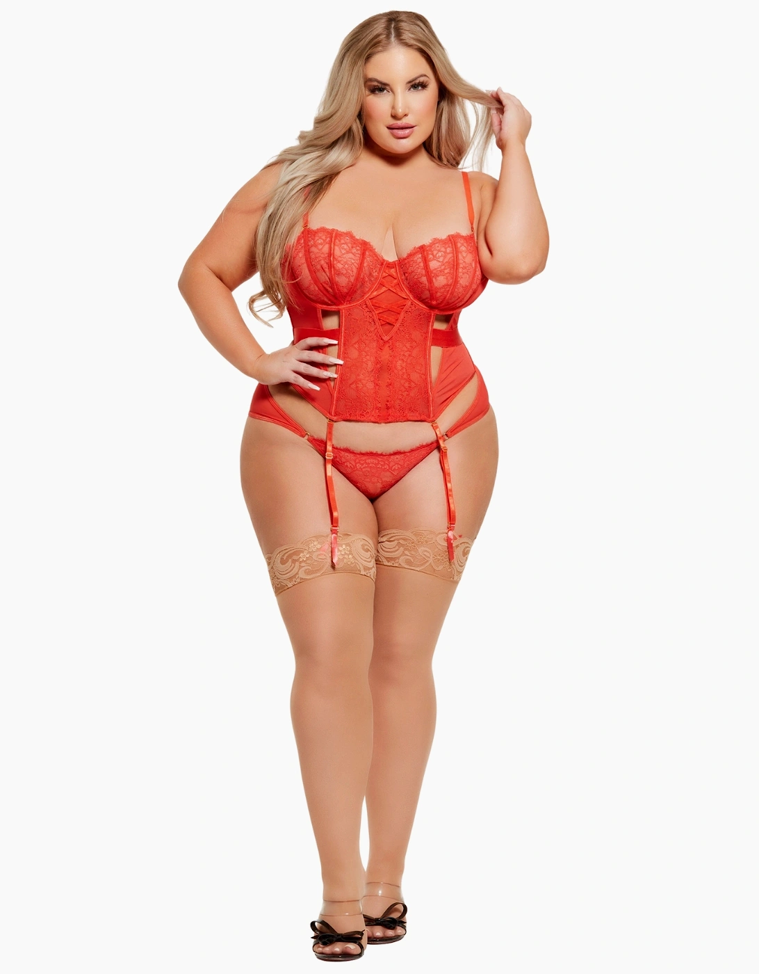 Hd00303a House Of Desire Nadia Lace & Mesh Corset & Backless Hipster Set