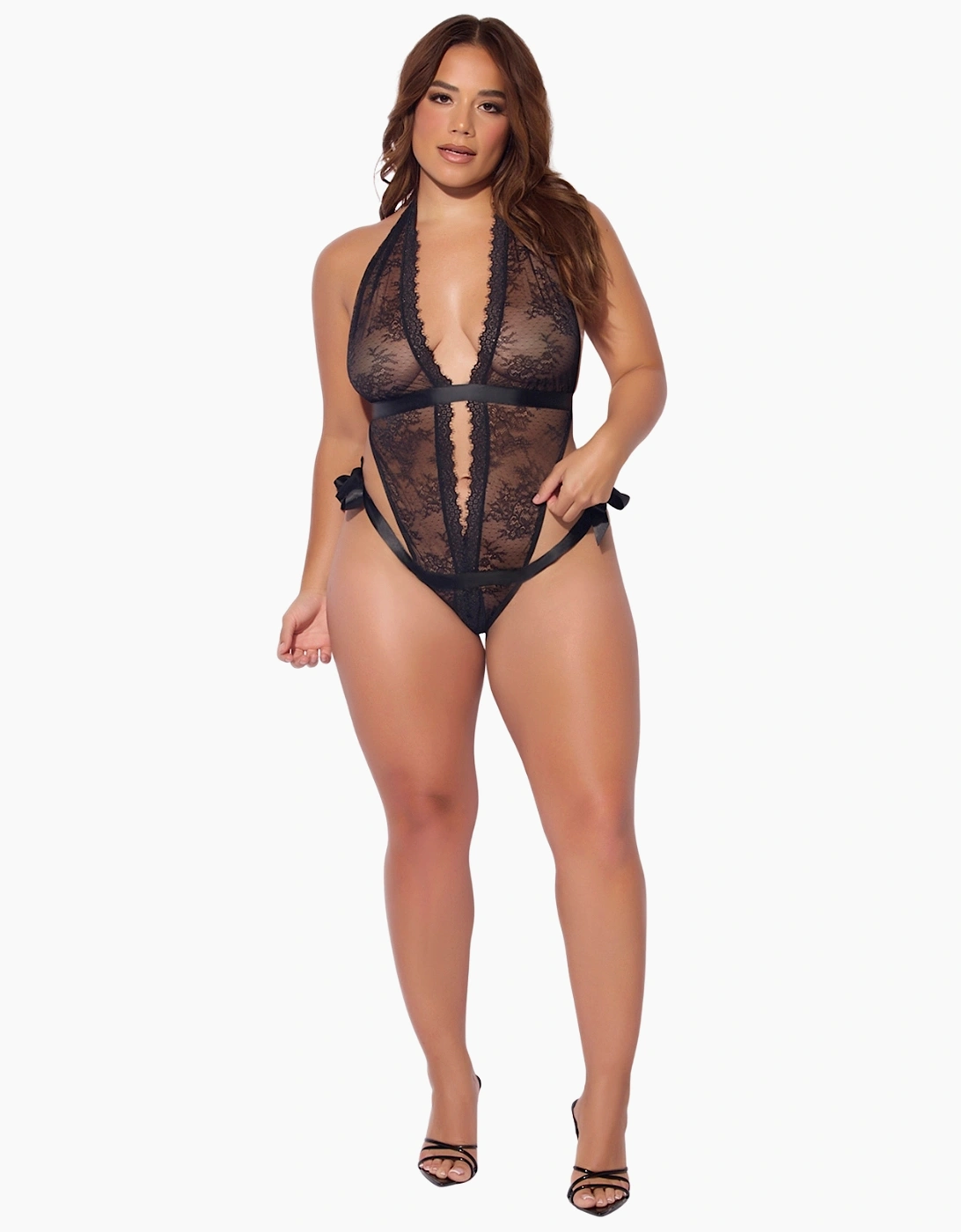 Hd01904c House Of Desire Jocelyn Satin & Lace Drop Off Crotchless Teddy