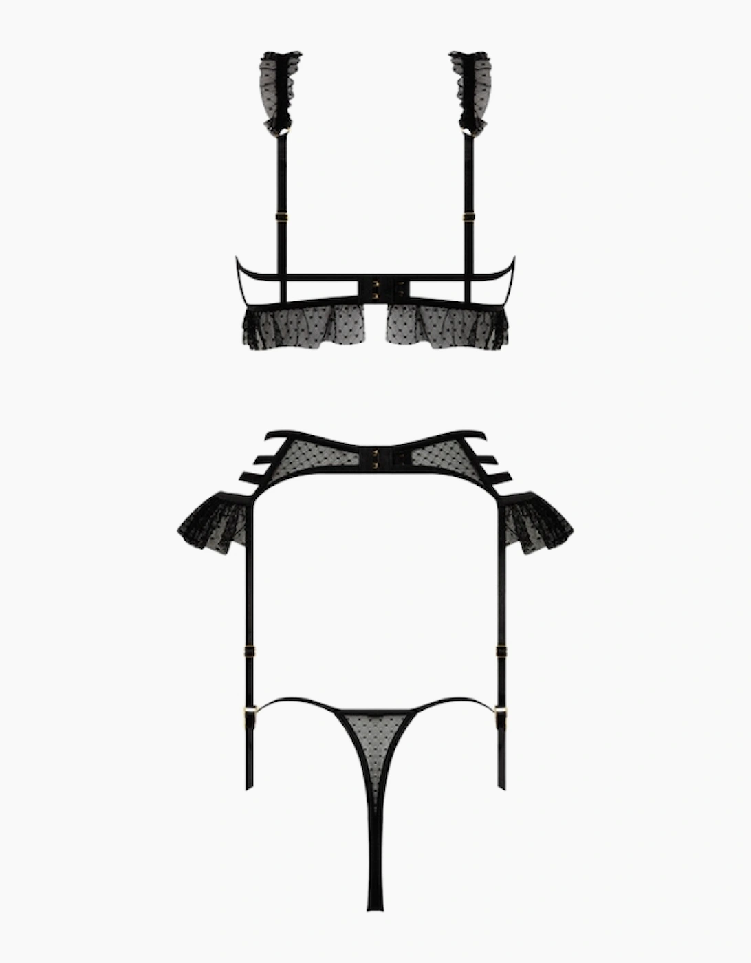 Hd00602a House Of Desire Portia Swiss Dot Cutout Bra, Garter & Thong Set