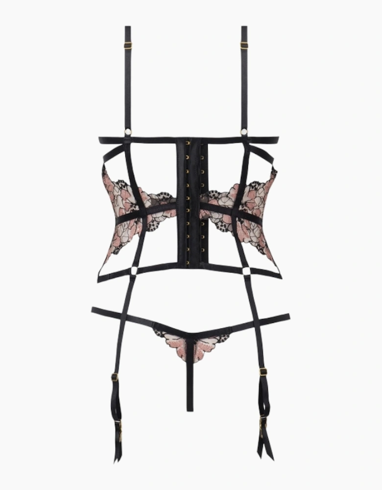 Hd04303a House Of Desire Nova Blacklight Lace Corset & Crotchless Thong Set