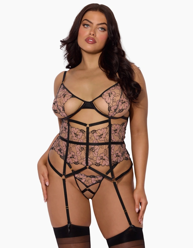 Hd04303a House Of Desire Nova Blacklight Lace Corset & Crotchless Thong Set