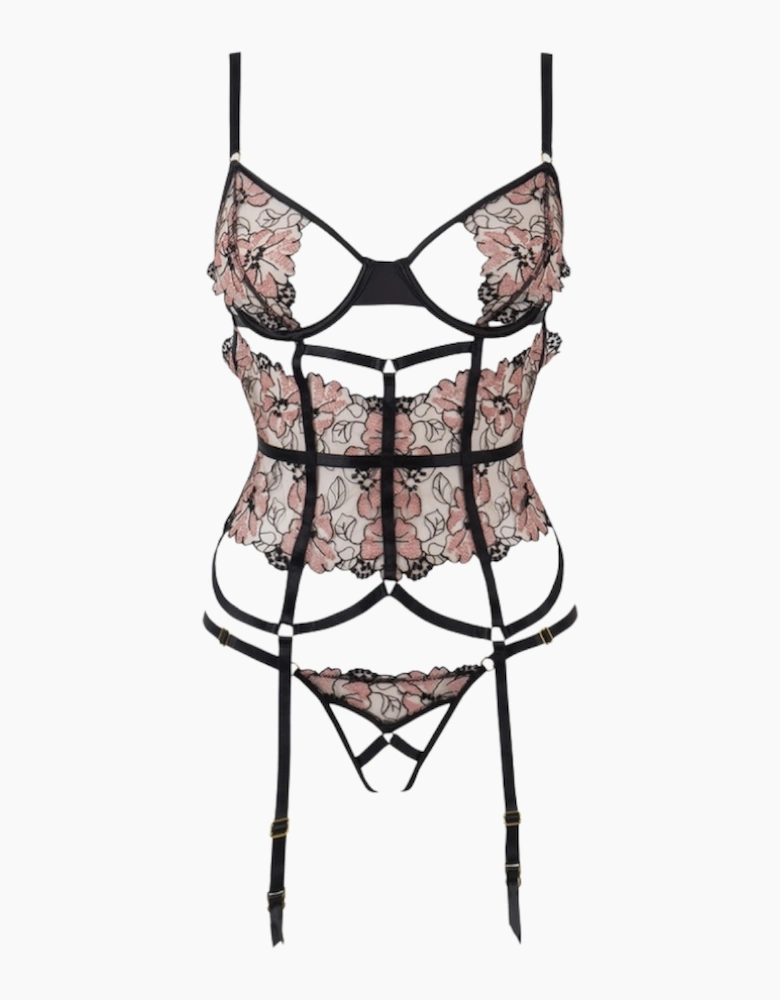 Hd04303a House Of Desire Nova Blacklight Lace Corset & Crotchless Thong Set
