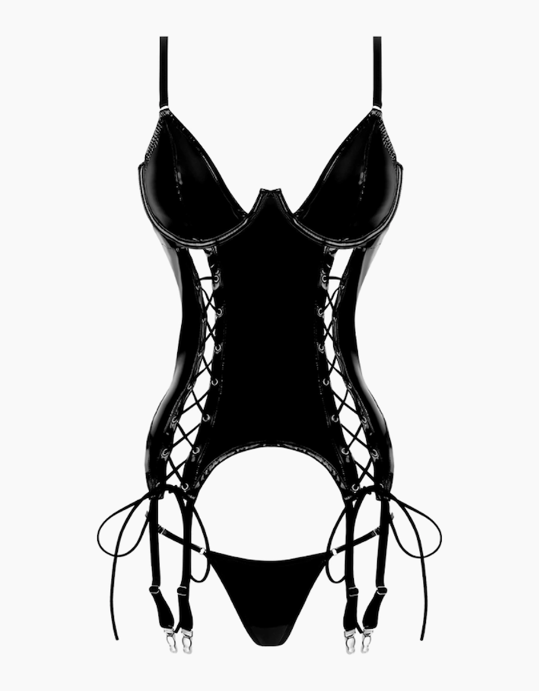 Hd04603a House Of Desire Trinity Patent Lace Up Bustier & Thong Set