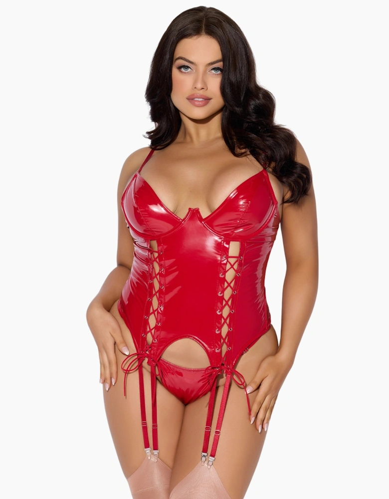 Hd04603a House Of Desire Trinity Patent Lace Up Bustier & Thong Set