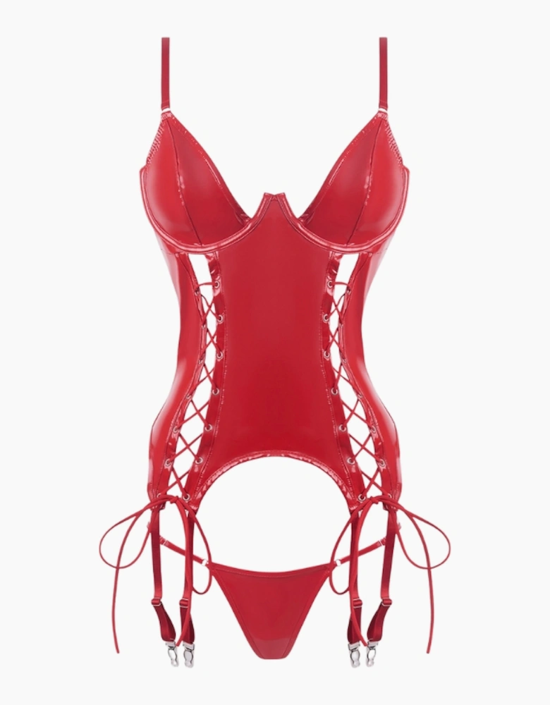 Hd04603a House Of Desire Trinity Patent Lace Up Bustier & Thong Set