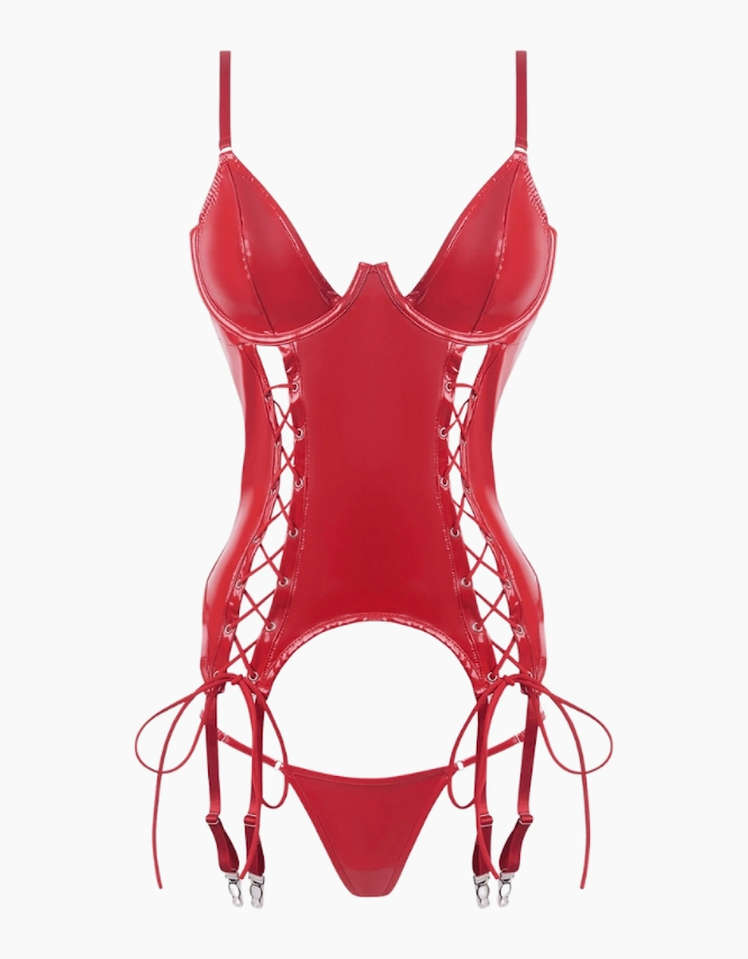 Hd04603a House Of Desire Trinity Patent Lace Up Bustier & Thong Set