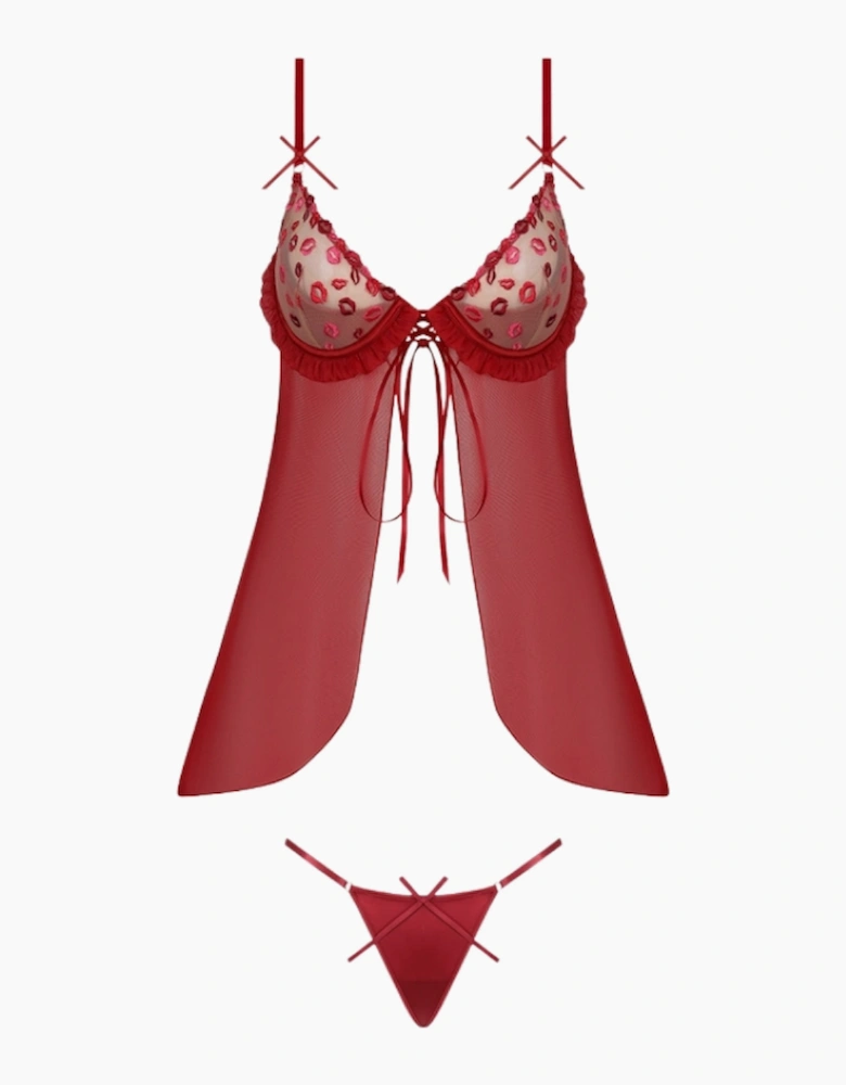Hd07005a House Of Desire Angelina Embroidered Babydoll & Thong Set