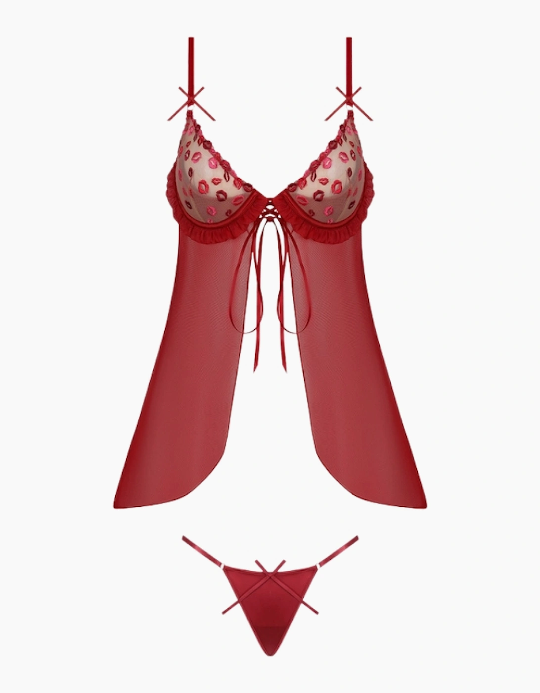 Hd07005a House Of Desire Angelina Embroidered Babydoll & Thong Set