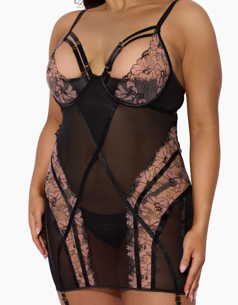 Hd04306a House Of Desire Nova Blacklight Lace Chemise & Thong Set