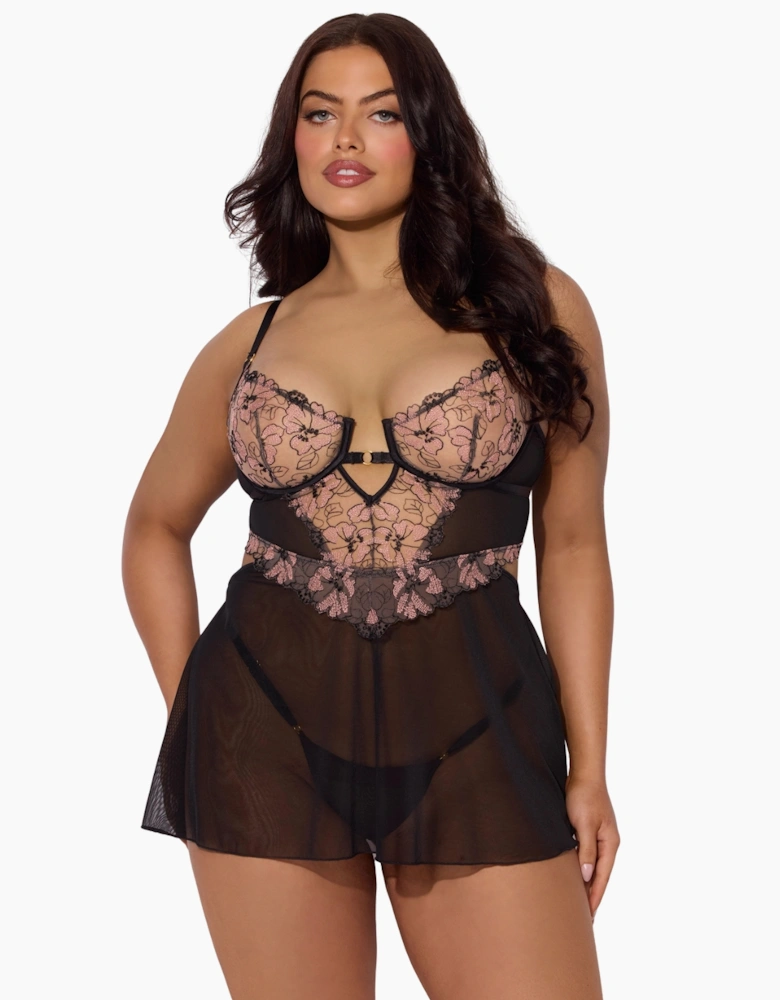 Hd04305a House Of Desire Nova Backlight Lace Babydoll & Thong Set