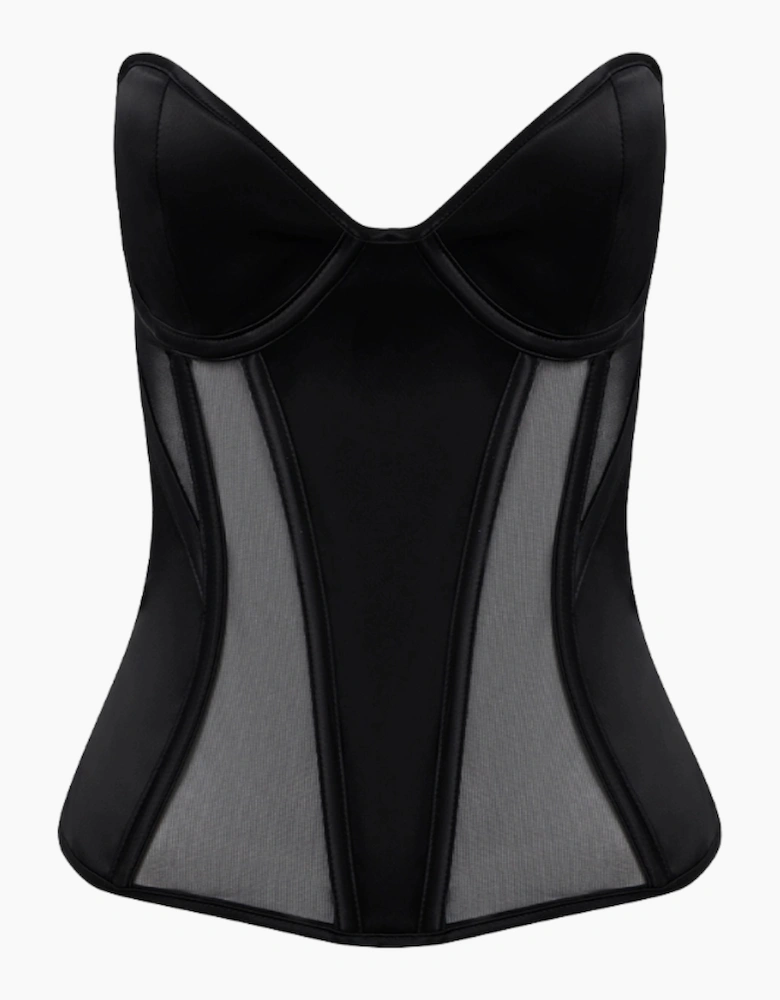 Hd05813a House Of Desire Juliet Satin & Mesh Plunge Underwire Corset