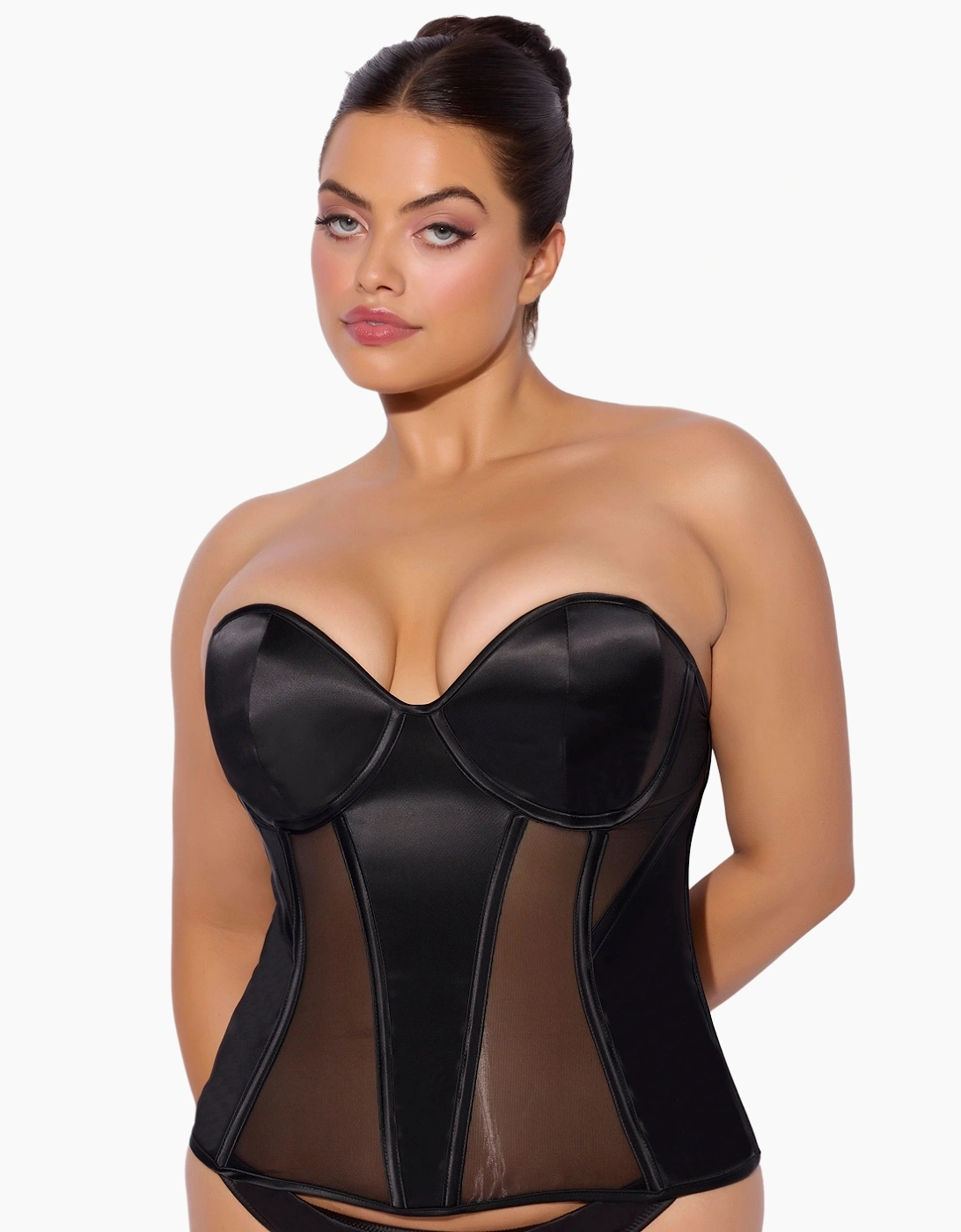 Hd05813a House Of Desire Juliet Satin & Mesh Plunge Underwire Corset