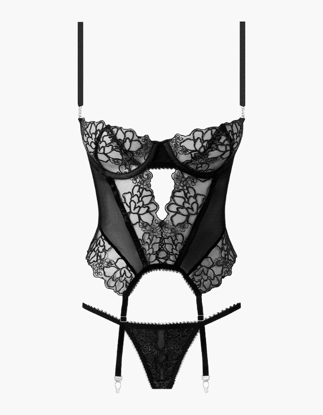 Hd03803a House Of Desire Eden Embroidered Lace Bustier & Thong Set