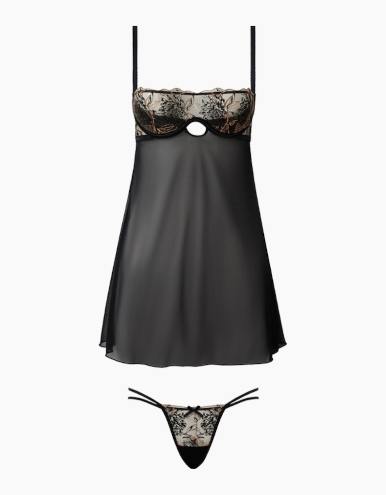 Hd06205a House Of Desire Delilah Embroidered & Mesh Monowired Babydoll Set