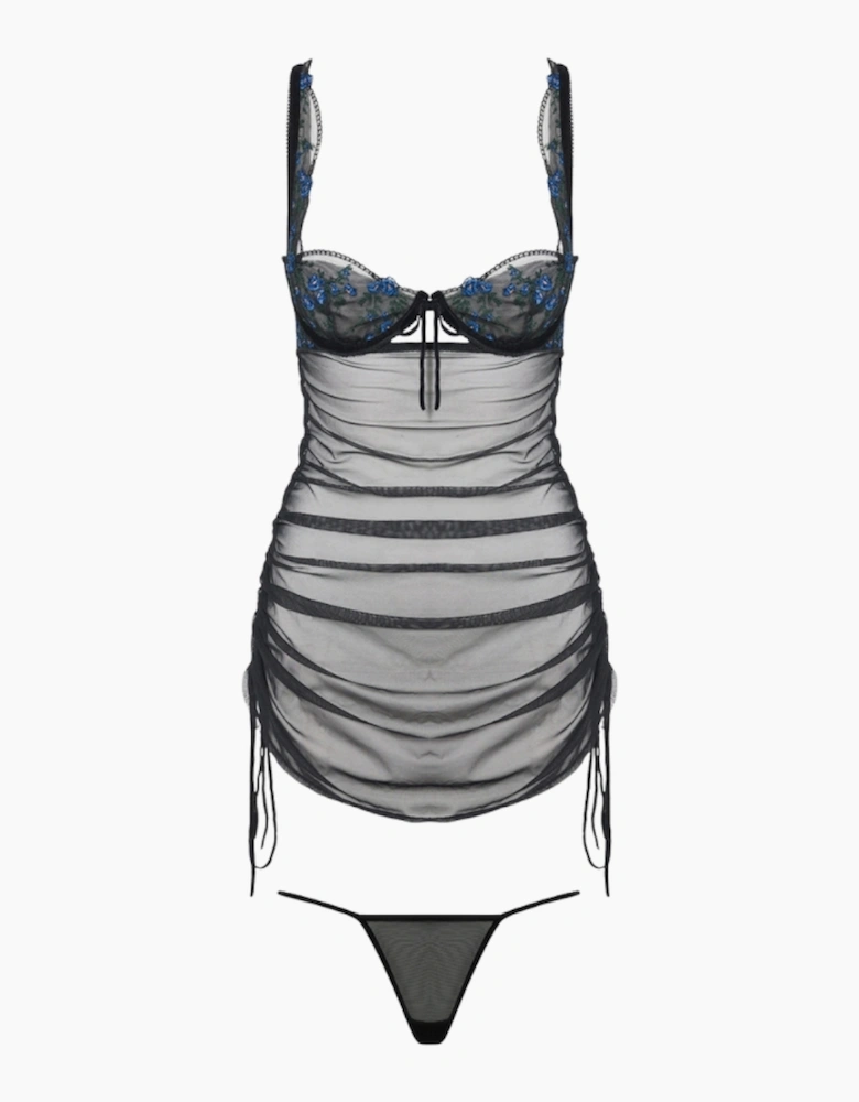 Hd05906a House Of Desire Harper Embroidered Mesh Side Cinch Chemise & Thong Set
