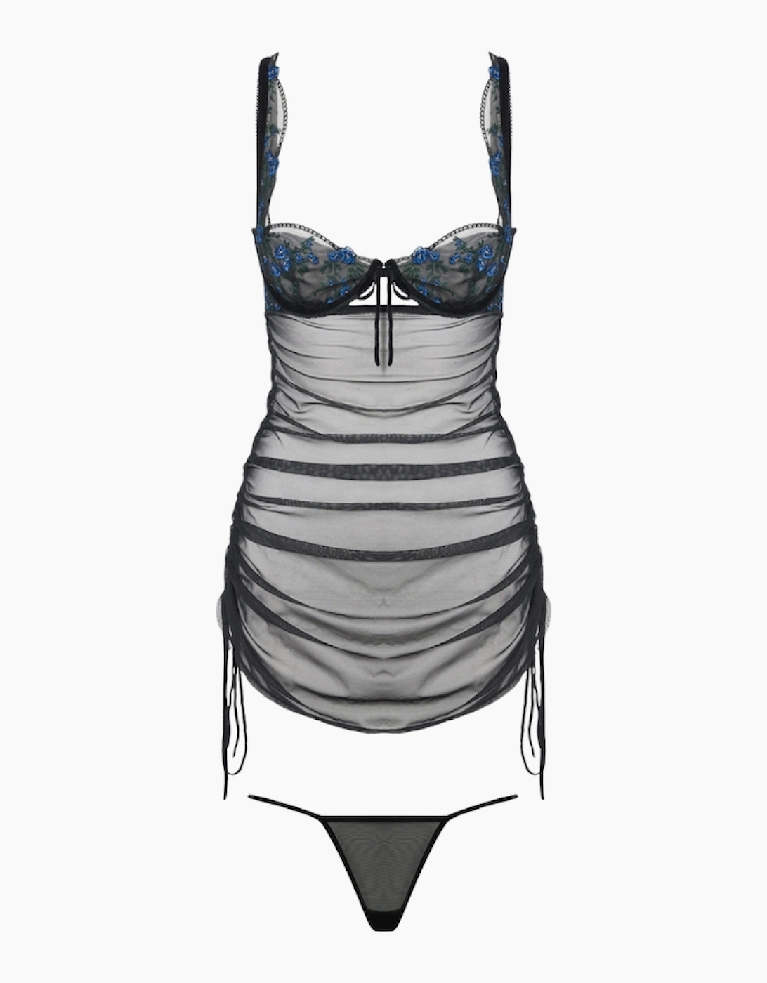 Hd05906a House Of Desire Harper Embroidered Mesh Side Cinch Chemise & Thong Set