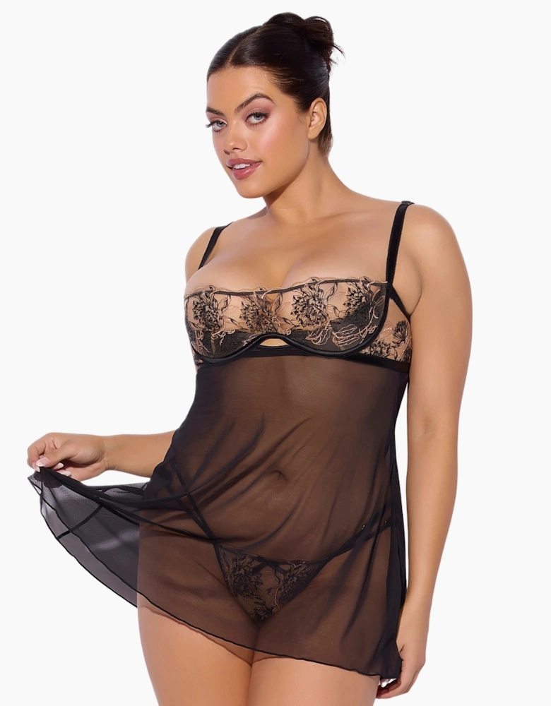 Hd06205a House Of Desire Delilah Embroidered & Mesh Monowired Babydoll Set