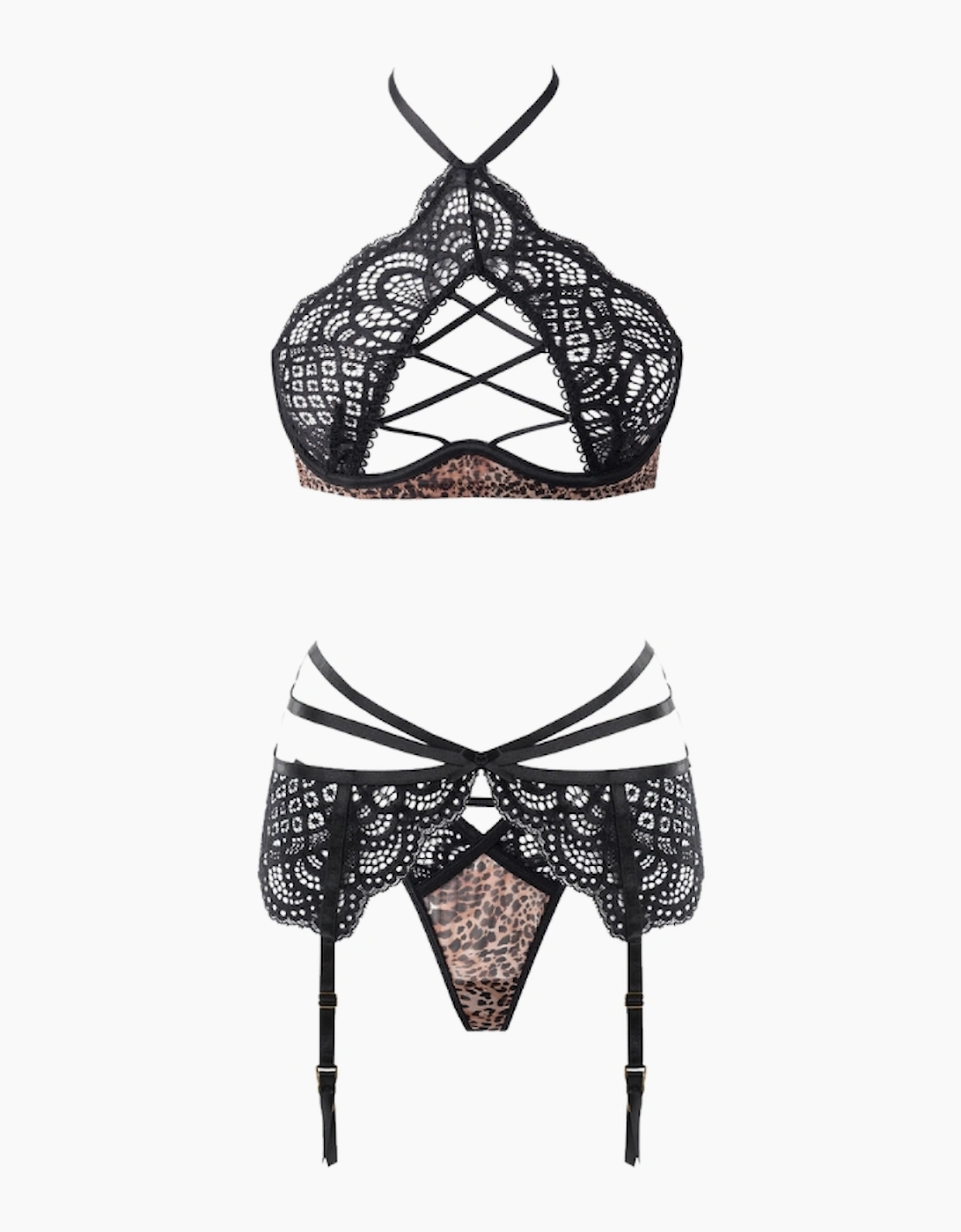 Hd03602a House Of Desire Felicia Mesh & Lace Bra, Garter & Thong Set