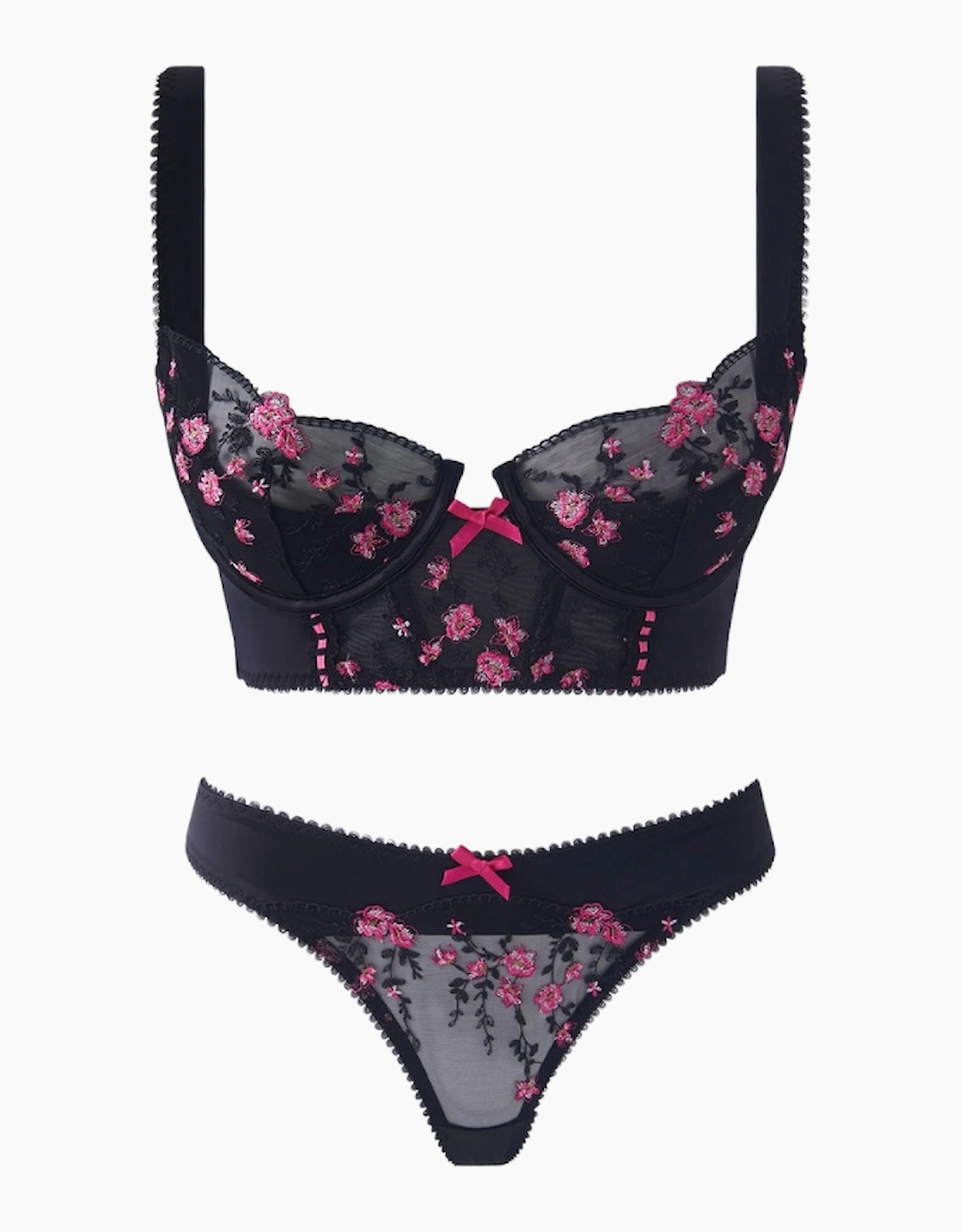 Hd05901a House Of Desire Harper Embroidered Mesh & Micro Longline Bra & Thong Set