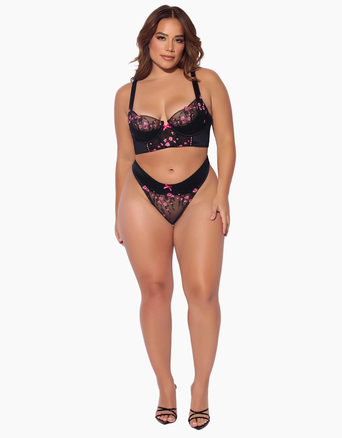 Hd05901a House Of Desire Harper Embroidered Mesh & Micro Longline Bra & Thong Set