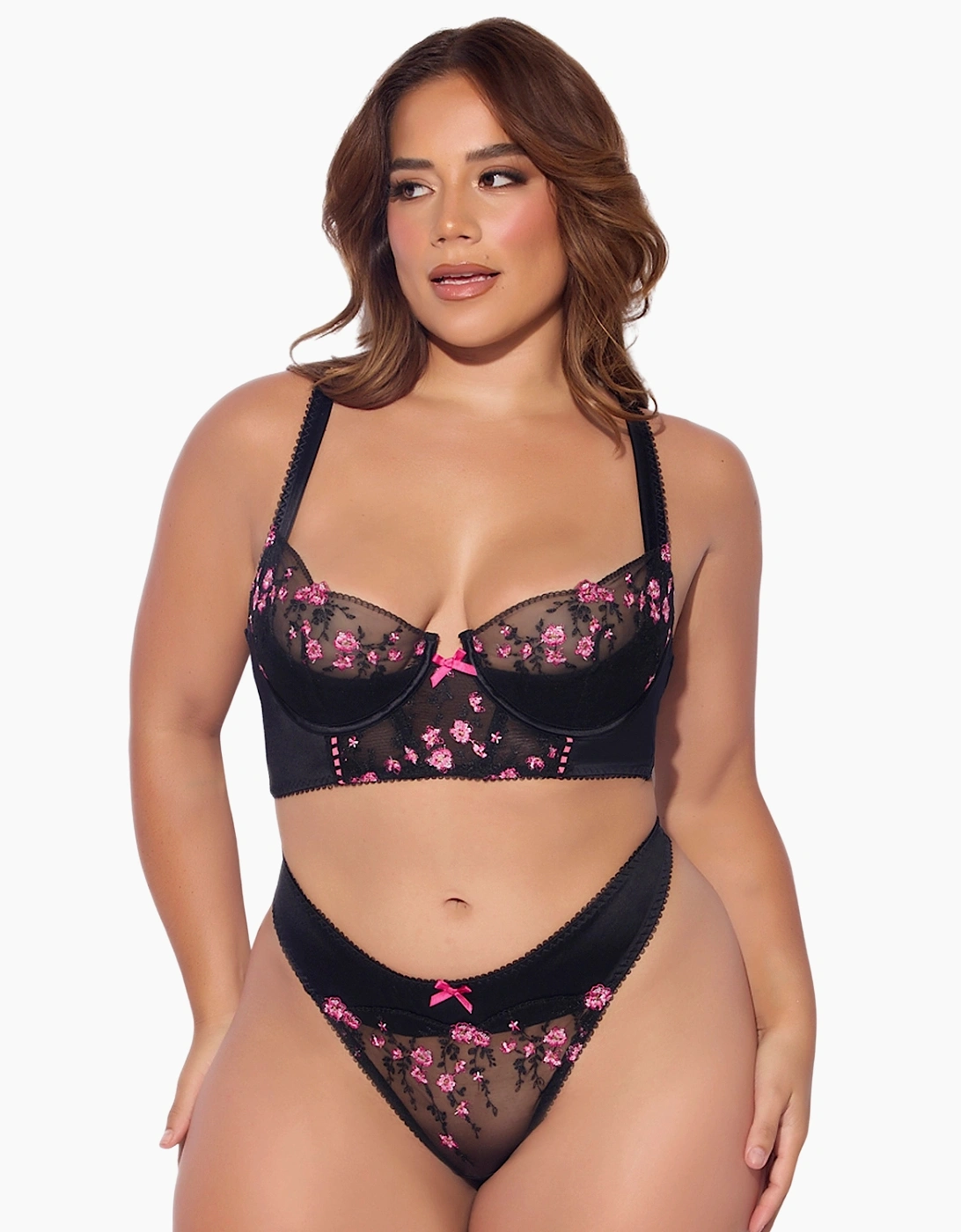 Hd05901a House Of Desire Harper Embroidered Mesh & Micro Longline Bra & Thong Set