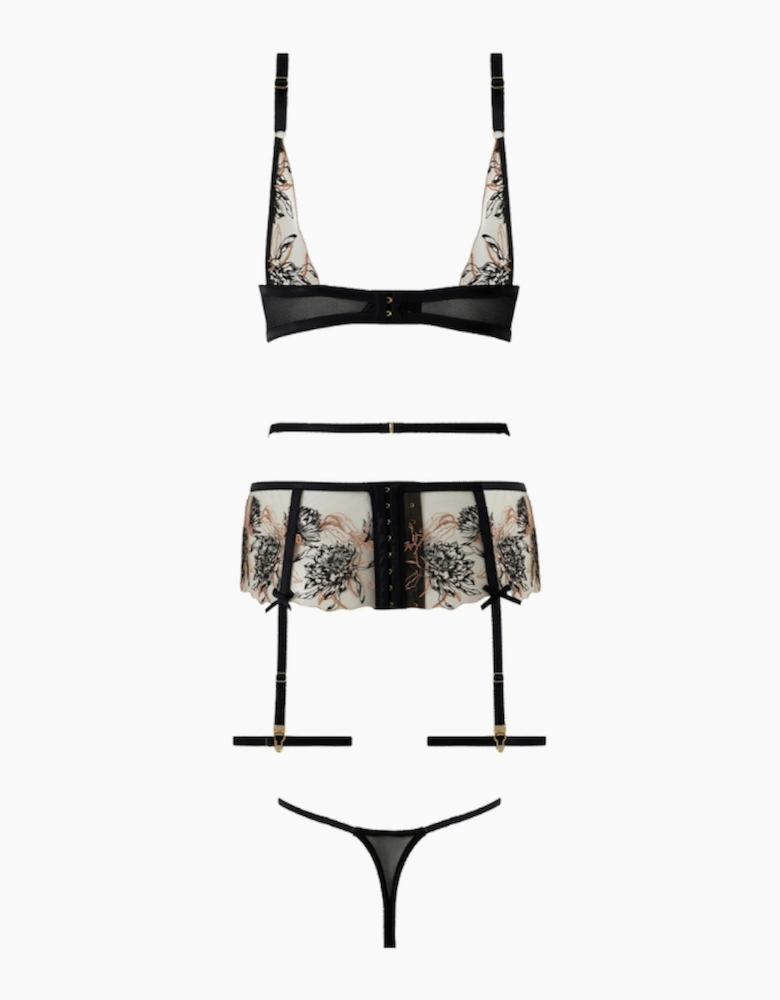 Hd06202a House Of Desire Delilah Embroidered Push Up Bra, Garter And Thong Set