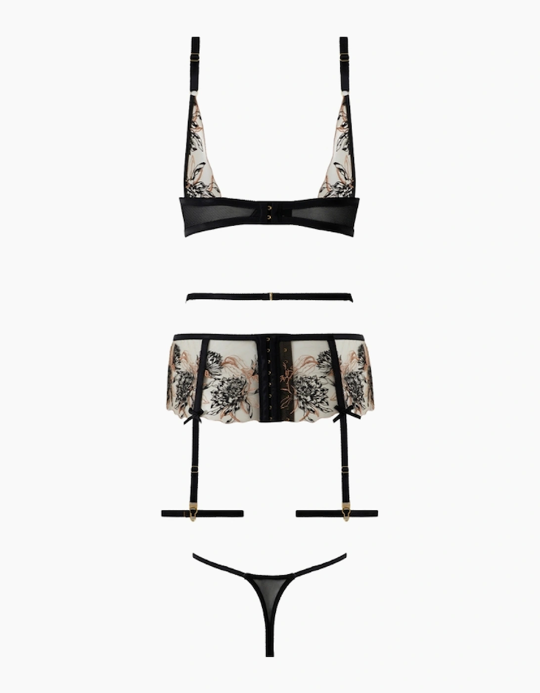 Hd06202a House Of Desire Delilah Embroidered Push Up Bra, Garter And Thong Set