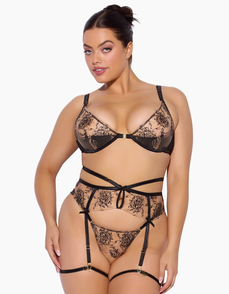 Hd06202a House Of Desire Delilah Embroidered Push Up Bra, Garter And Thong Set