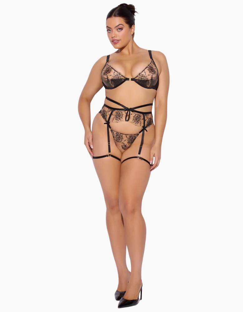 Hd06202a House Of Desire Delilah Embroidered Push Up Bra, Garter And Thong Set